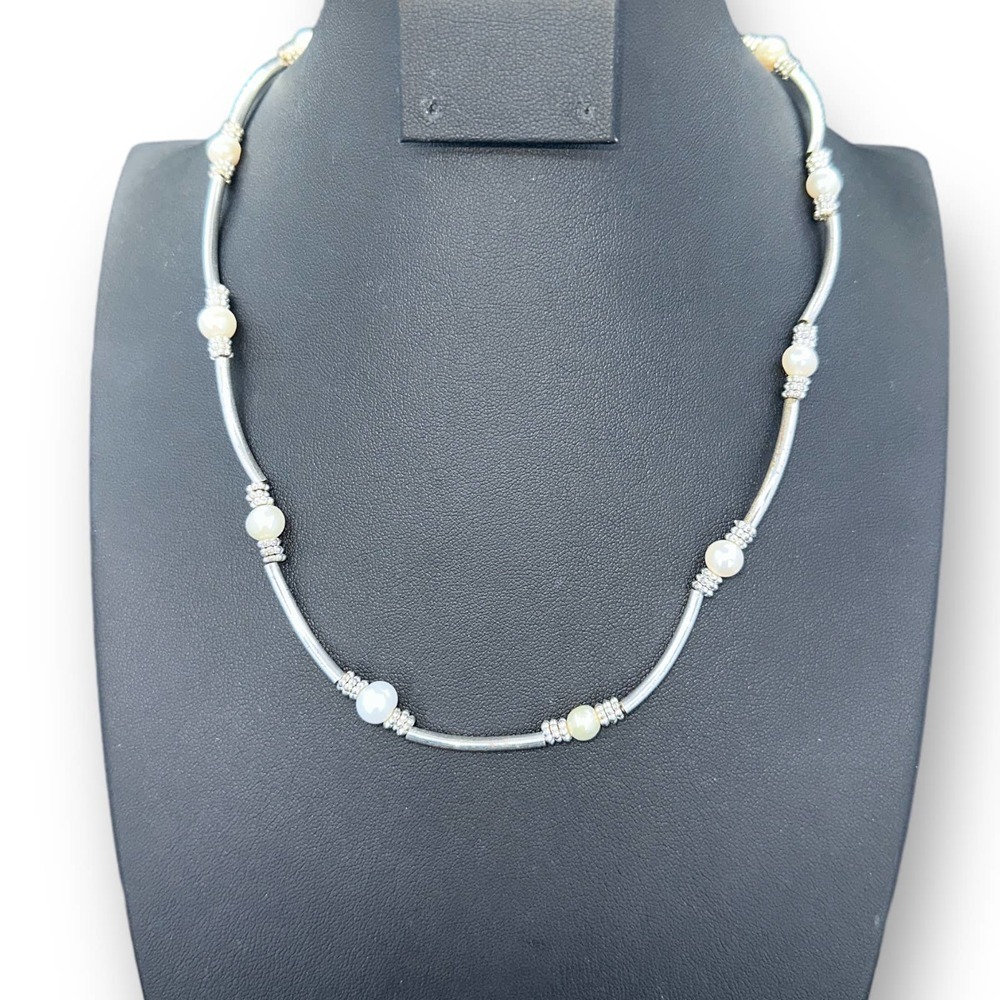 Genuine Pearl Choker Necklace Cube Link Silver Plated Lobster Claw Clasp Lbvyr